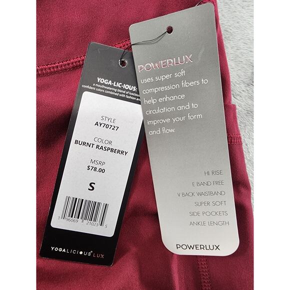 NEW Yogalicious Lux High Rise Ankle Leggings Size S Red Burnt Cranberry Stretch - Picture 5 of 12